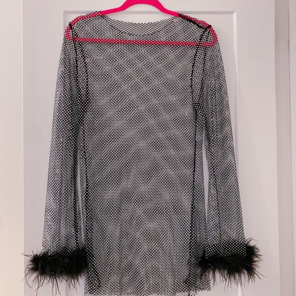 NEW White Fox Disco Inferno Long Sleeve Mini Dress Black
